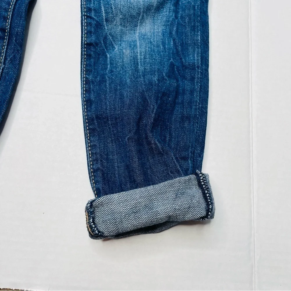 GAP Denim Distressed Girlfriend Jeans in 5 Slim with Adjustable Waist Dark Wash